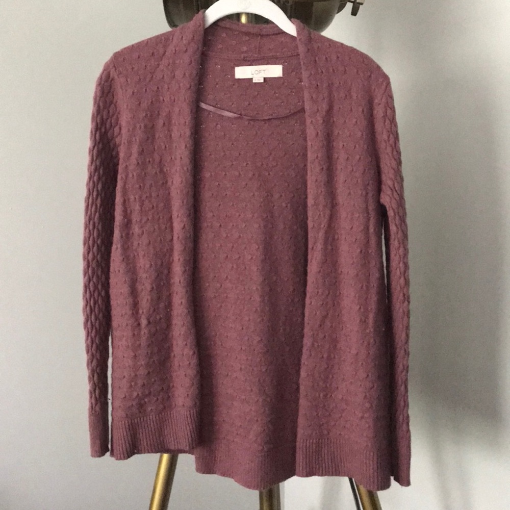 LOFT Mauve Wool Cardigan With Pockets